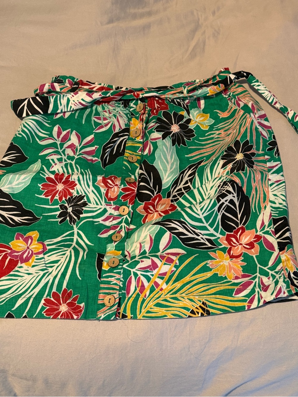 Green Floral Linen Skirt